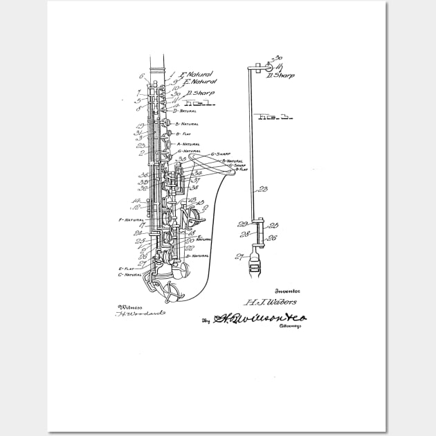 Saxophone Vintage Patent Hand Drawing Wall Art by TheYoungDesigns